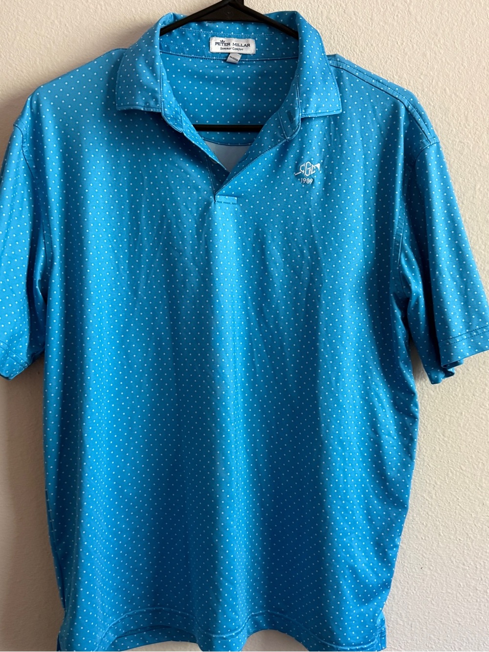 Peter Millar Turquoise Blue Mini Dot Performance Polo